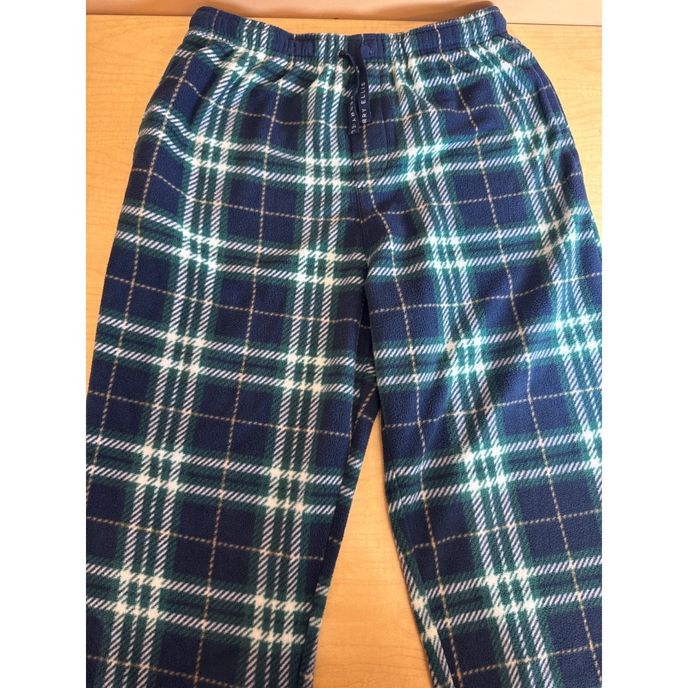 Perry Ellis Portfolio Mens Blue Green Plaid Fleece‎ Pajama Pants Size Medium